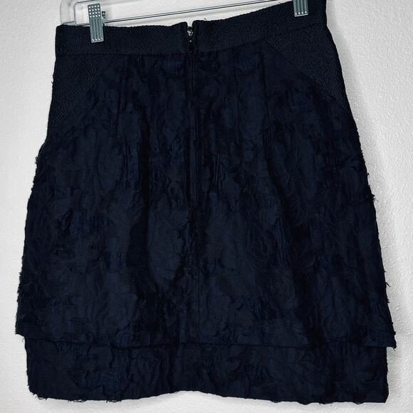 H&M Black Tiered Burnout Jacquard Weave Lace Pockets Back Zip Mini Skirt 8 - Picture 6 of 10